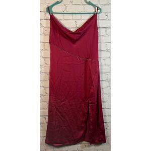 D&M Pink Slip‎ Dress Cowl Neck Beaded Detail Slit Hem Size L
